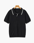 Men's Open-Neck Polo Shirt With Contrast Collar Edges - Black