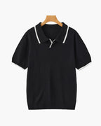 Men's Open-Neck Polo Shirt With Contrast Collar Edges - Black