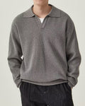 Men's Open-Neck Textured Jumper With Folded Collar - Grey