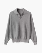 Men's Open-Neck Textured Jumper With Folded Collar - Grey