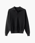 Men's Open-Neck Textured Jumper With Folded Collar - Black