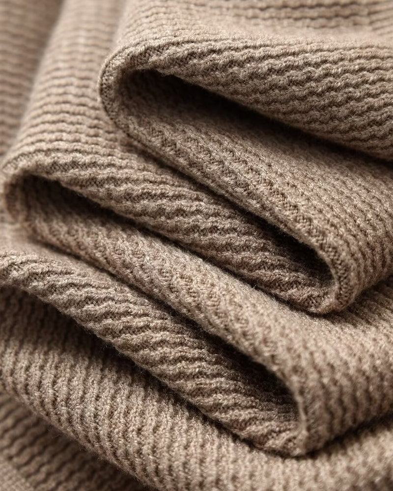 Men's Open-Neck Textured Jumper With Folded Collar - Brown