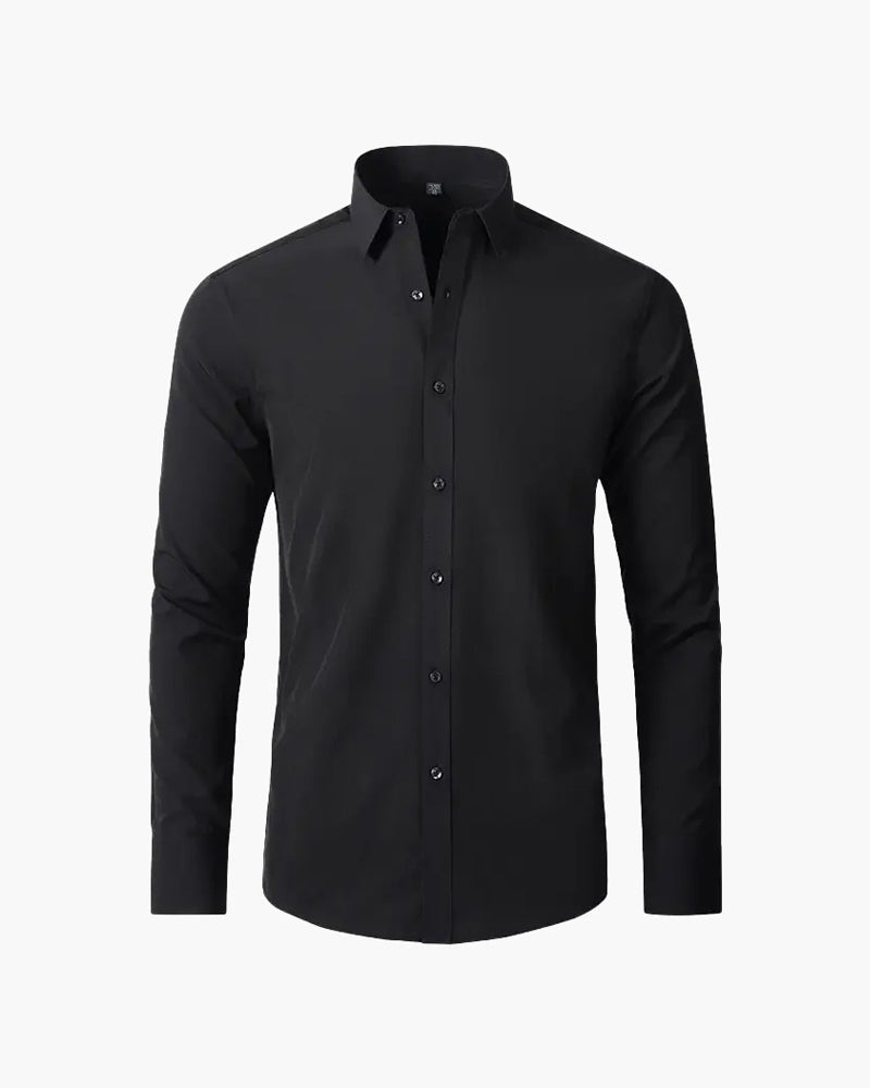 Men's Plain Button-Front Shirt With Shaped Lower Hem - Black