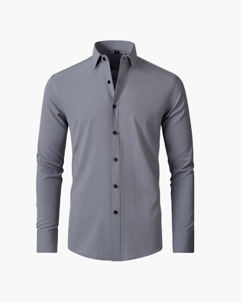 Men's Plain Button-Front Shirt With Shaped Lower Hem - Grey