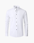 Men's Plain Button-Front Shirt With Shaped Lower Hem - White