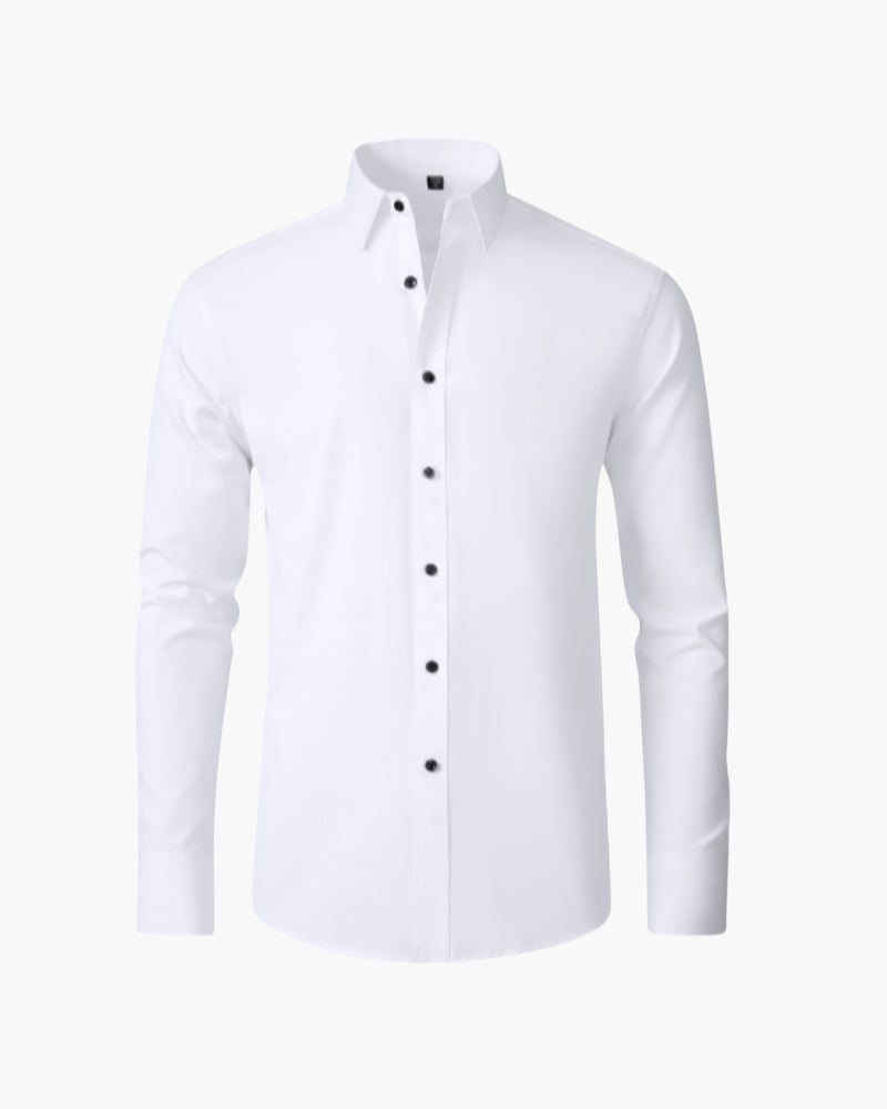 Men's Plain Button-Front Shirt With Shaped Lower Hem - White