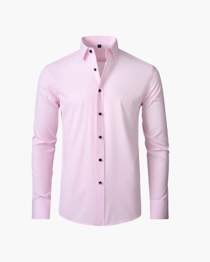 Men's Plain Button-Front Shirt With Shaped Lower Hem - Pink