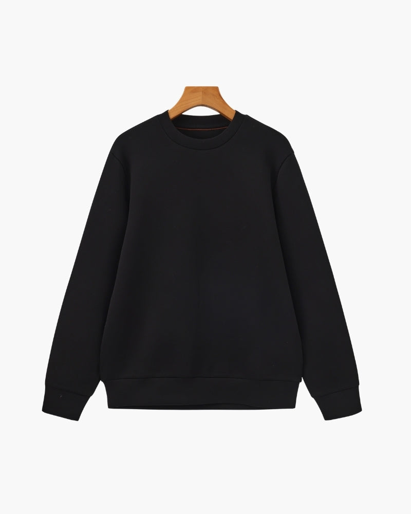 Men's Plain Crew-Neck Sweatshirt With Banded Hem - Black