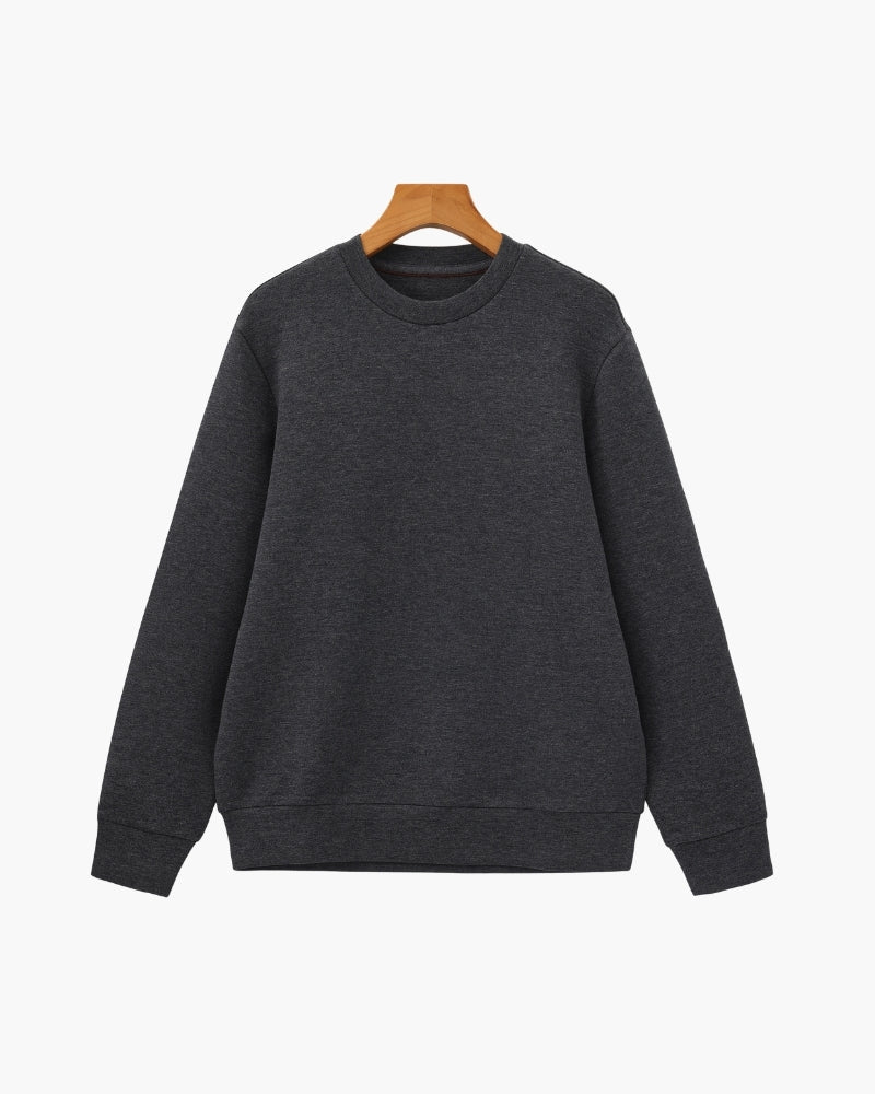 Men's Plain Crew-Neck Sweatshirt With Banded Hem - Grey