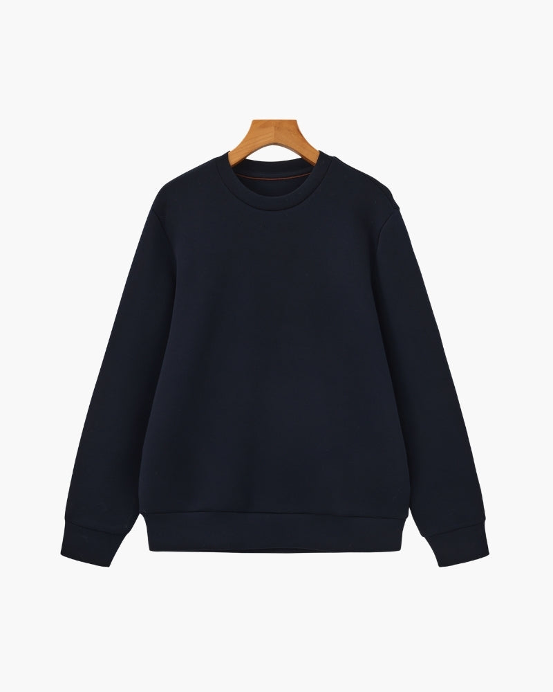 Men's Plain Crew-Neck Sweatshirt With Banded Hem - Blue