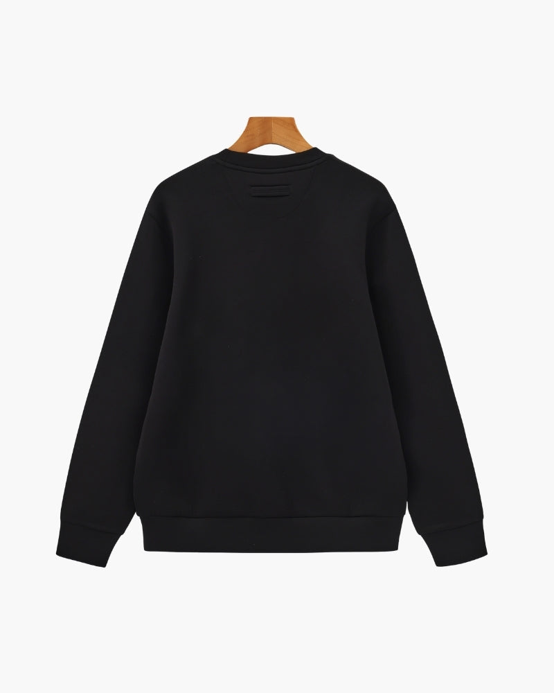 Men's Plain Crew-Neck Sweatshirt With Banded Hem - Black