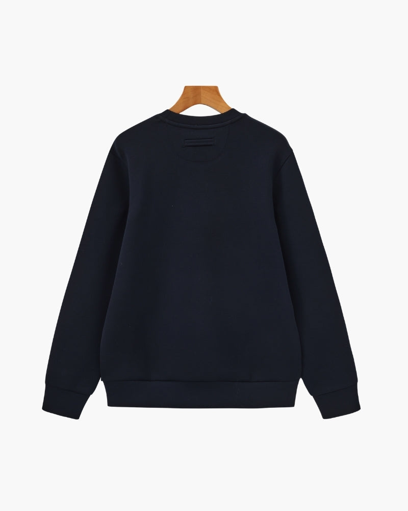 Men's Plain Crew-Neck Sweatshirt With Banded Hem - Blue