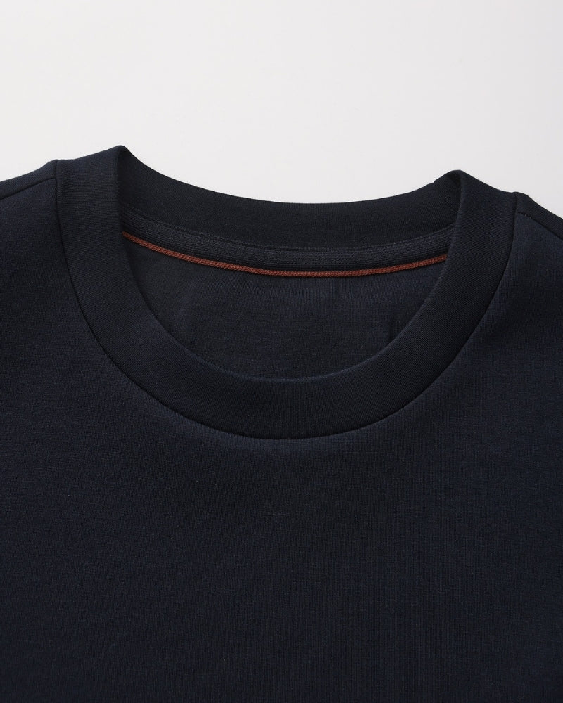 Men's Plain Crew-Neck Sweatshirt With Banded Hem - Blue