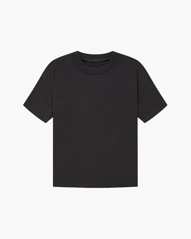Men's Plain Crew-Neck T-Shirt With Straight Short Sleeves - Black