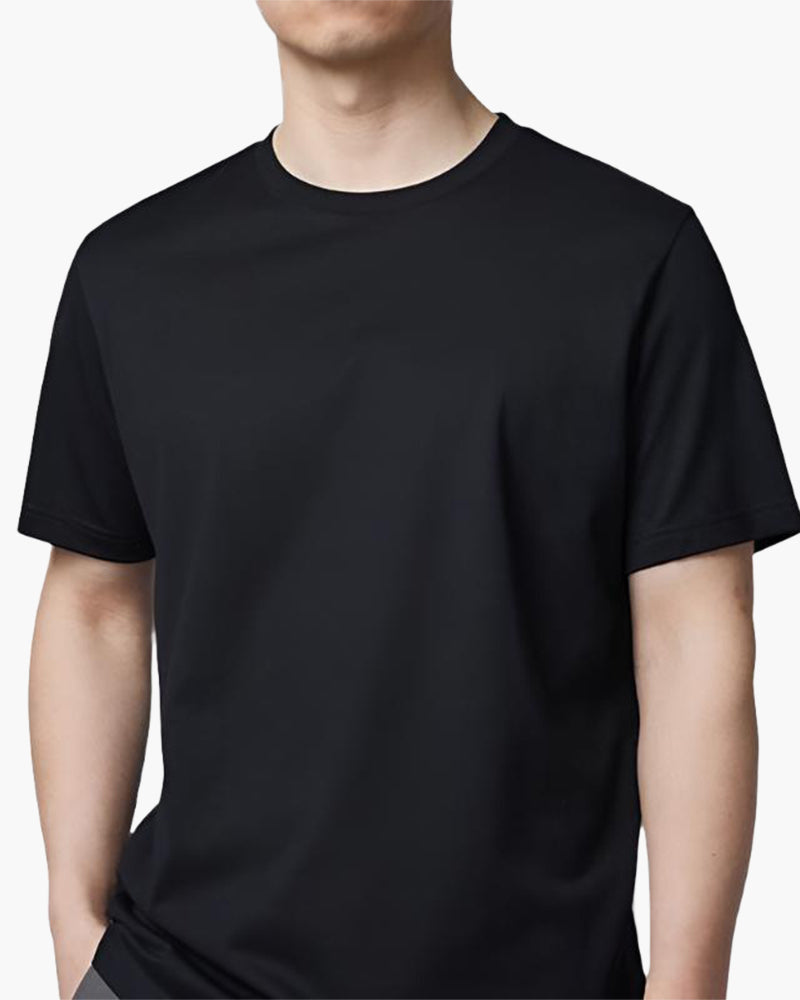 Men's Plain Crew-Neck T-Shirt With Straight Short Sleeves - Black