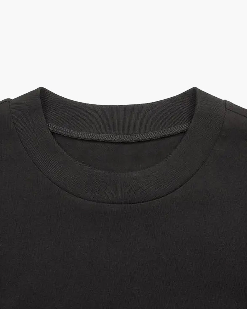 Men's Plain Crew-Neck T-Shirt With Straight Short Sleeves - Black