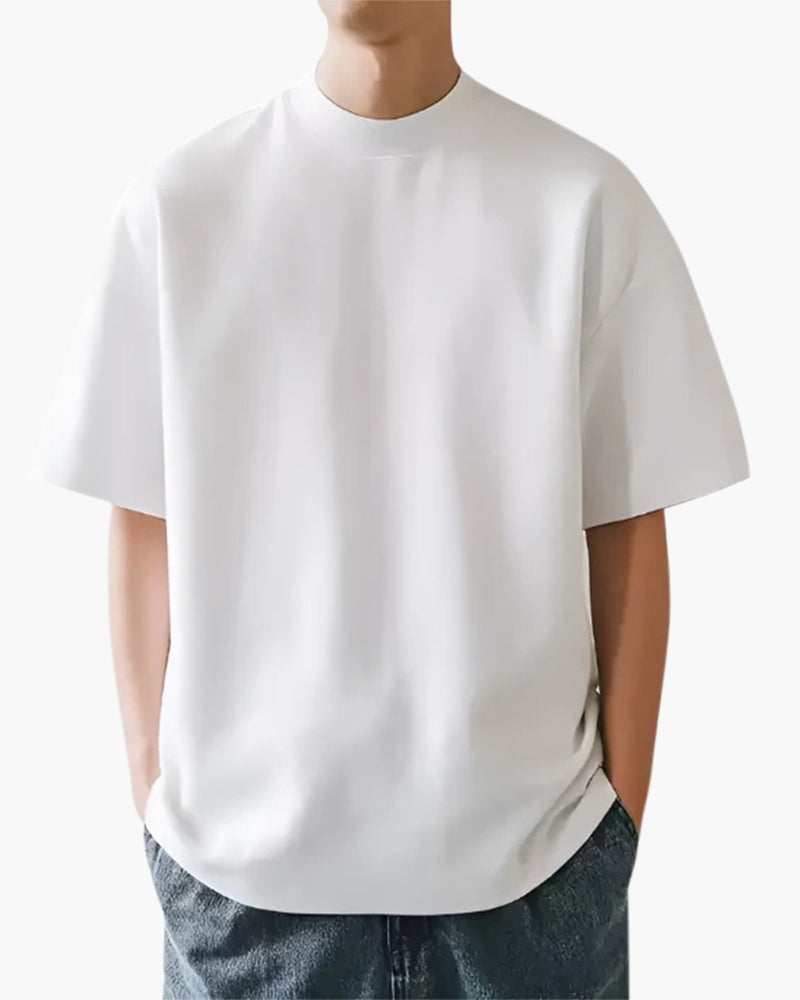 Men's Plain Crew-Neck T-Shirt With Straight Short Sleeves - White