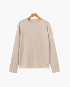 Men's Plain Crew-Neck Top With Fine Ribbed Neckline - Beige