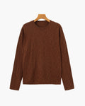 Men's Plain Crew-Neck Top With Fine Ribbed Neckline - Brown