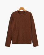 Men's Plain Crew-Neck Top With Fine Ribbed Neckline - Brown