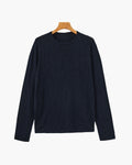 Men's Plain Crew-Neck Top With Fine Ribbed Neckline - Blue