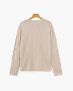 Men's Plain Crew-Neck Top With Fine Ribbed Neckline - Beige