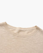 Men's Plain Crew-Neck Top With Fine Ribbed Neckline - Beige
