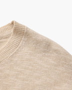 Men's Plain Crew-Neck Top With Fine Ribbed Neckline - Beige