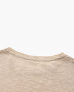 Men's Plain Crew-Neck Top With Fine Ribbed Neckline - Beige