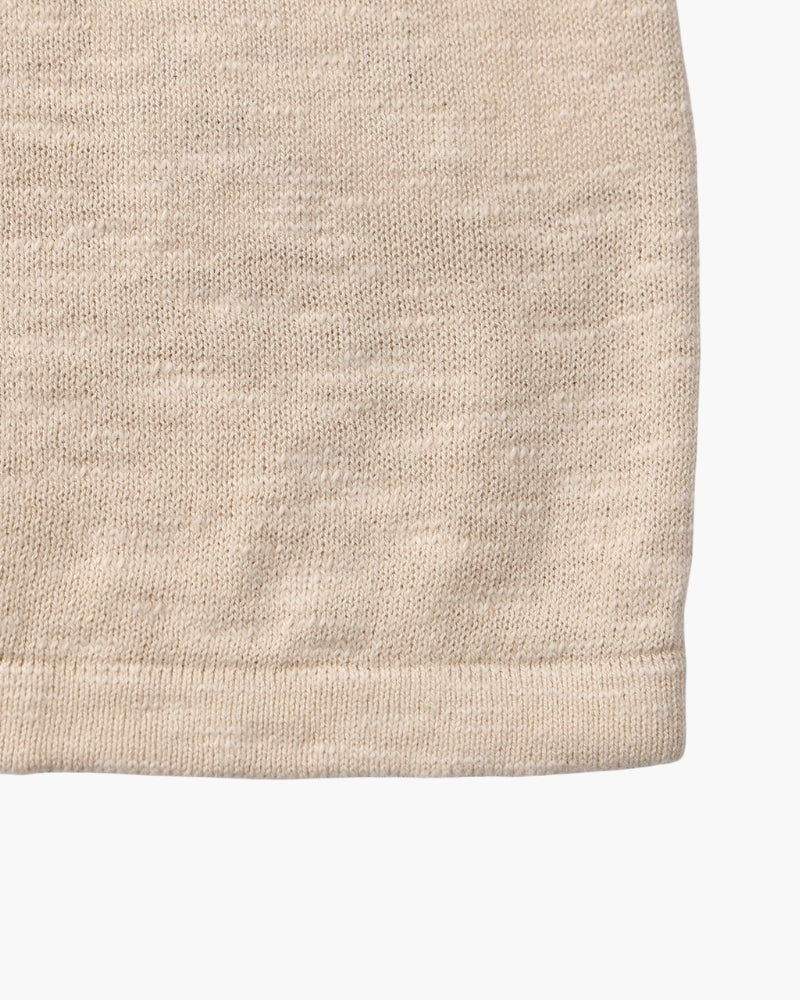 Men's Plain Crew-Neck Top With Fine Ribbed Neckline - Beige