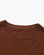 Men's Plain Crew-Neck Top With Fine Ribbed Neckline - Brown
