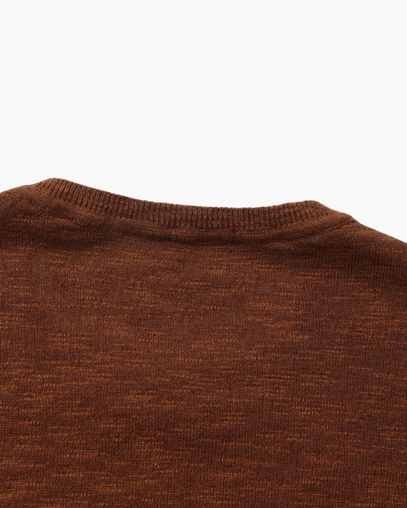 Men's Plain Crew-Neck Top With Fine Ribbed Neckline - Brown