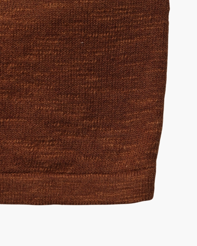 Men's Plain Crew-Neck Top With Fine Ribbed Neckline - Brown