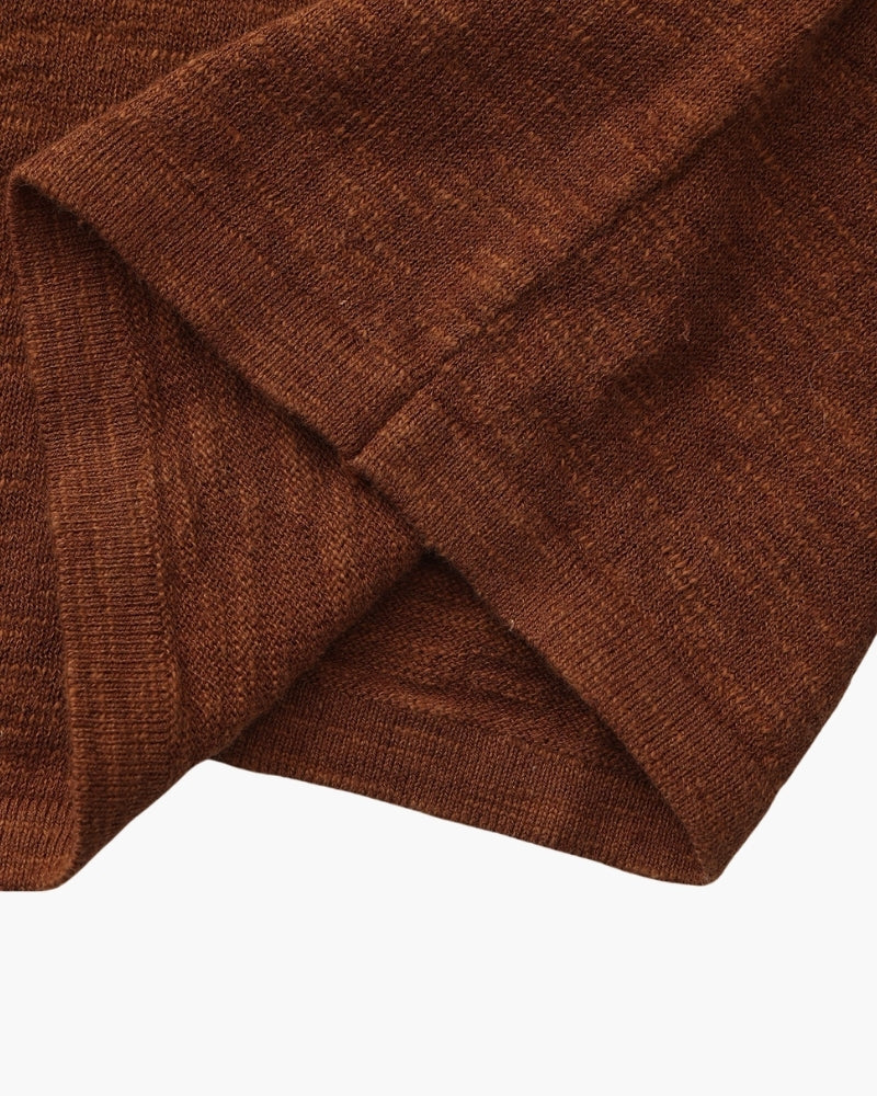 Men's Plain Crew-Neck Top With Fine Ribbed Neckline - Brown