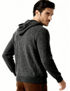 Men's Plain Drawstring Hoodie With Ribbed Cuffs - Dark Grey