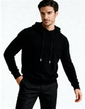 Men's Plain Drawstring Hoodie With Ribbed Cuffs - Black