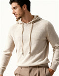 Men's Plain Drawstring Hoodie With Ribbed Cuffs - Beige