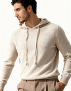Men's Plain Drawstring Hoodie With Ribbed Cuffs - Beige