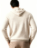 Men's Plain Drawstring Hoodie With Ribbed Cuffs - Beige