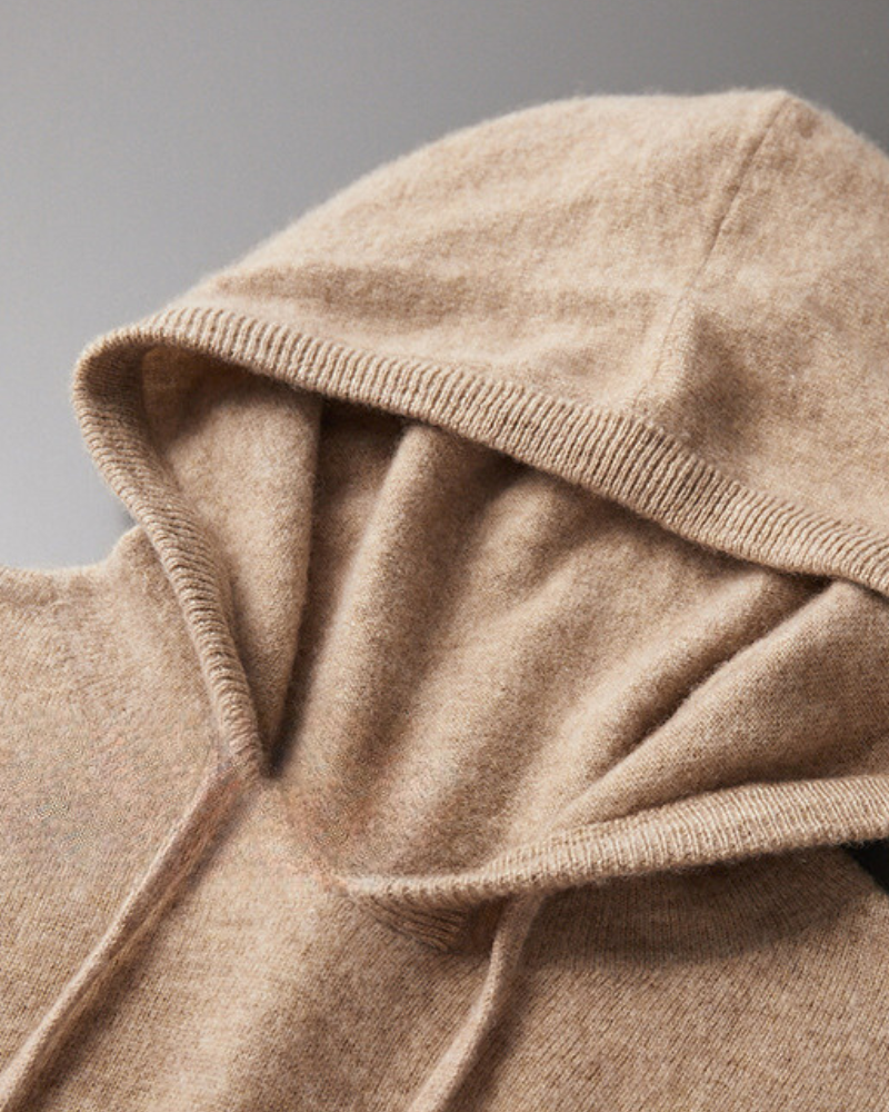 Men's Plain Drawstring Hoodie With Ribbed Cuffs - Beige