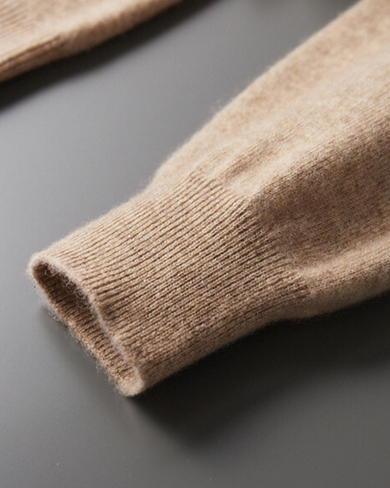 Men's Plain Drawstring Hoodie With Ribbed Cuffs - Beige