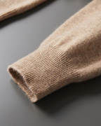 Men's Plain Drawstring Hoodie With Ribbed Cuffs - Beige