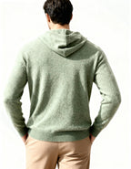 Men's Plain Drawstring Hoodie With Ribbed Cuffs - Green