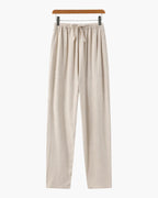 Men's Plain Drawstring Trousers With Gathered Waist - Beige