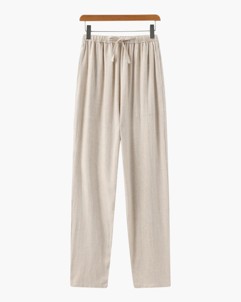 Men's Plain Drawstring Trousers With Gathered Waist - Beige