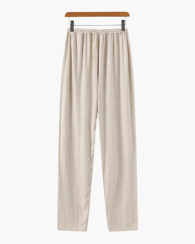 Men's Plain Drawstring Trousers With Gathered Waist - Beige