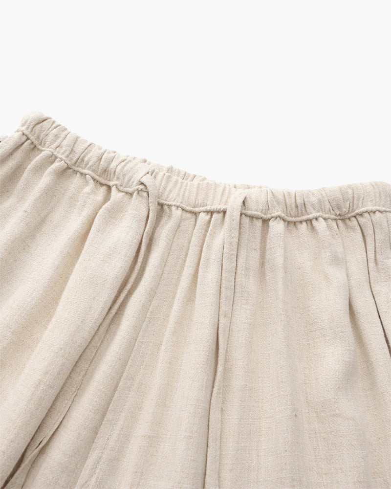 Men's Plain Drawstring Trousers With Gathered Waist - Beige