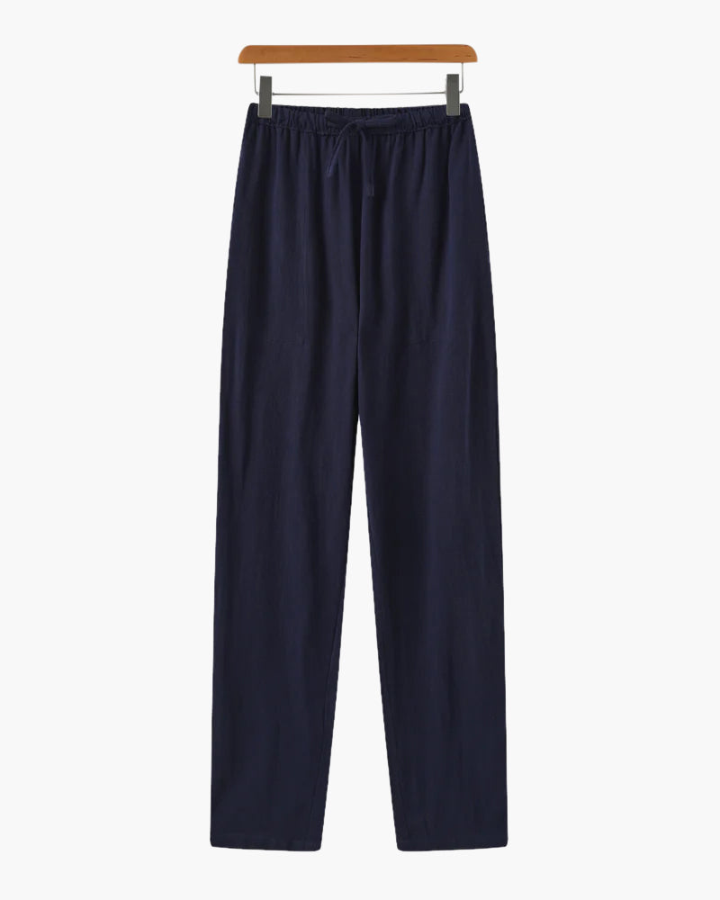 Men's Plain Drawstring Trousers With Gathered Waist - Blue