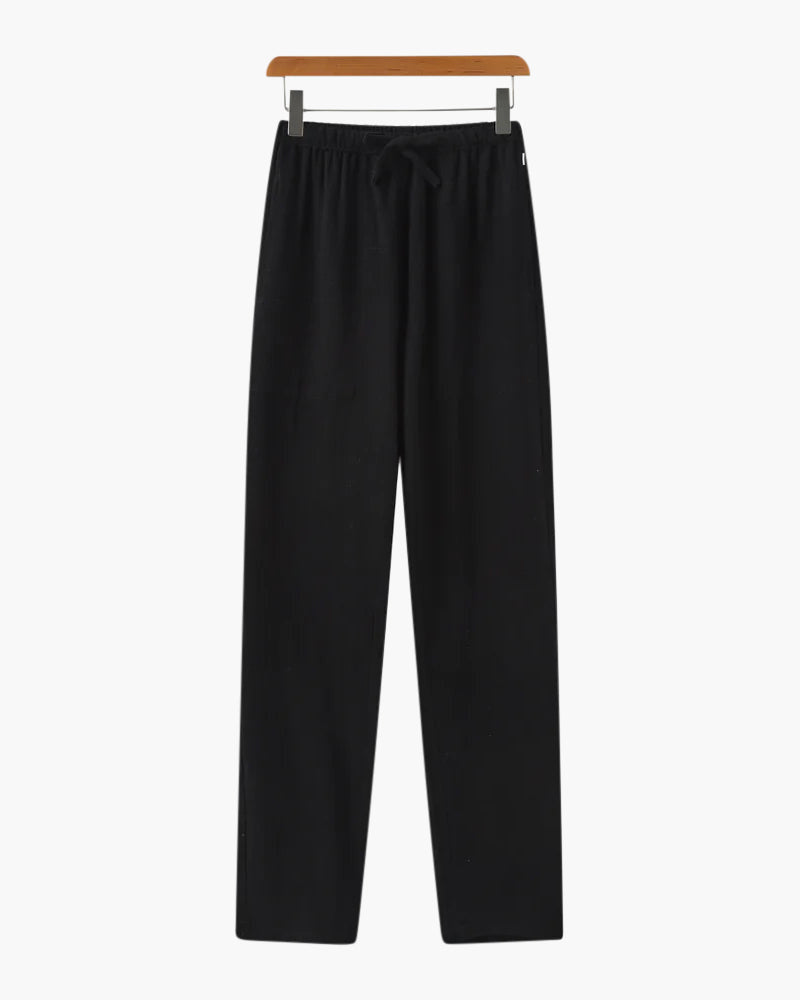Men's Plain Drawstring Trousers With Gathered Waist - Black