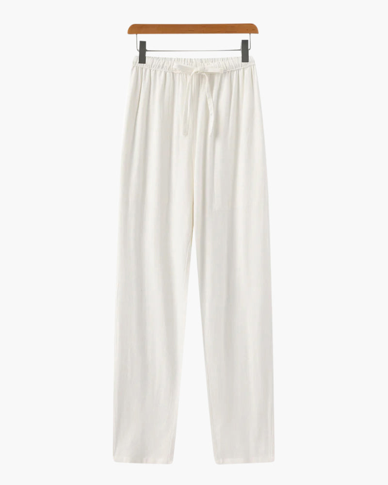 Men's Plain Drawstring Trousers With Gathered Waist - White